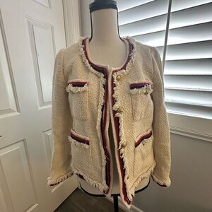 J. Crew Cream Tweed Blazer with Red Trim
